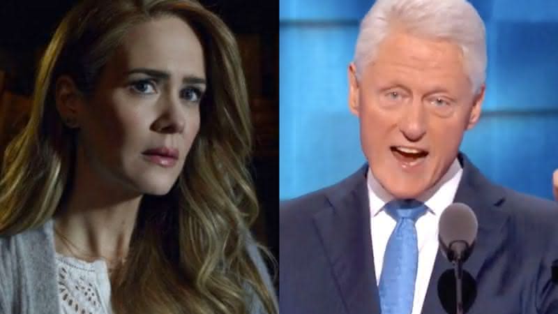 Sarah Paulson em cena de American Horror Story e Bill Clinton na Convenção Nacional Democrata de 2016 - FX/YouTube