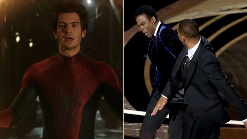 Andrew Garfield imita tapa de Will Smith em Chris Rock - Divulgação/Sony Pictures/Neilson Barnard/Getty Images