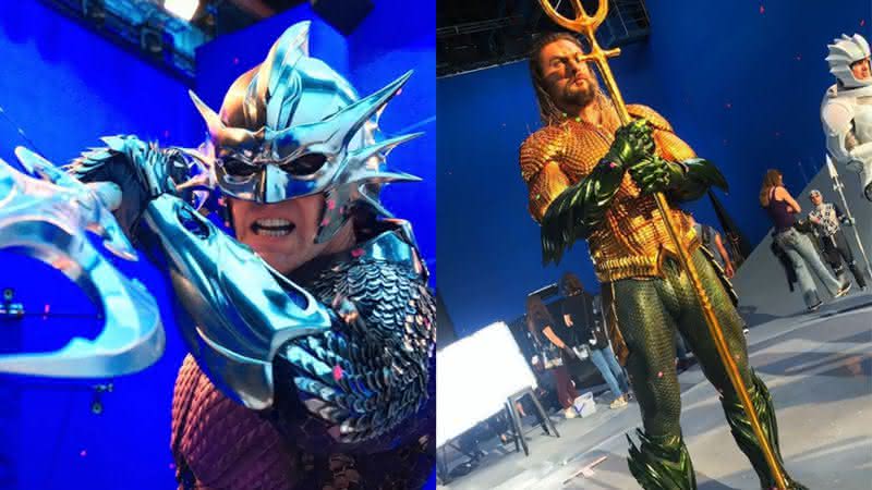 Orm (Patrick Wilson) e Aquaman (Jason Momoa) no set de Aquaman (2018) - Instagram/James Wan