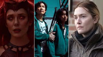 "WandaVision", "Round 6" e "Mare of Easttown" estão entre as séries que foram destaques neste ano - Divulgação/Marvel Studios/Netflix/HBO