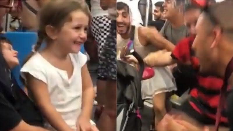 Cena de foliões e garota cantando Baby Shark no metrô - Twitter