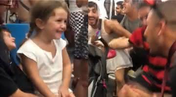 Cena de foliões e garota cantando Baby Shark no metrô - Twitter