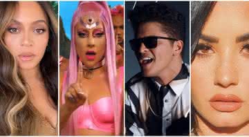 Beyoncé, Lady Gaga, Bruno Mars e Demi Lovato estão entre as principais atrações cogitadas pelos fãs para o Rock In Rio 2021 - Reprodução/Instagram/YouTube