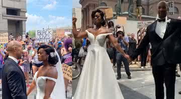 Kerry Anne e Michael Gordon se casaram no protesto - Reprodução/Twitter