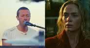 Chris Martin no clipe de Cry, Cry, Cry e Emily Blunt no trailer de Um Lugar Silencioso - Reprodução/Youtube