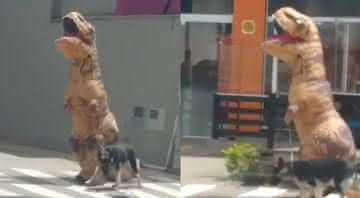 Empresário passeando nas ruas de São José do Rio Preto fantasiado de dinossauro - Youtube