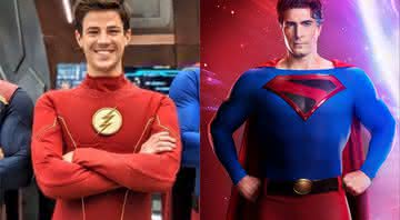 Grant Gustin, que interpreta o Flash, apareceu em foto com dois Superman - Reprodução/YouTube/Divulgação/CW