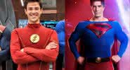 Grant Gustin, que interpreta o Flash, apareceu em foto com dois Superman - Reprodução/YouTube/Divulgação/CW