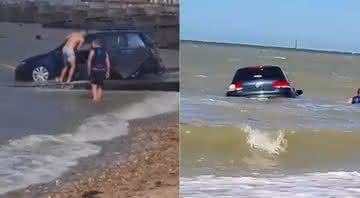 Homem tenta salvar carro que acabou caindo no mar por acidente - Facebook