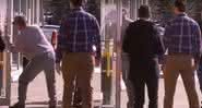 Homem cospe e lambe porta de agência em protesto contra horário reservado para idosos - YouTube