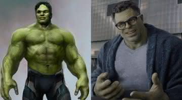 Arte conceitual do Hulk por Jerad S. Marantz e o personagem em Vingadores: Ultimato - Instagram/Disney