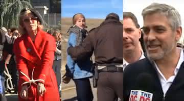Jane Fonda, Shailene Woodley e George Clooney sendo presos por protestarem
