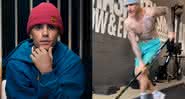Justin Bieber em foto de divulgação e em vídeo jogando hóquei - Instagram