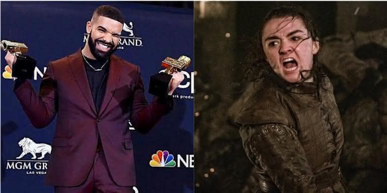 O rapper Drake mandou um 'salve' para Arya Stark de 'Game of Thrones'. - Reprodução/Instagram-Divulgação/HBO