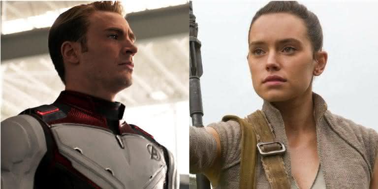 Chris Evans em 'Vingadores: Ultimato' e Daisy Ridley em 'Star Wars: O Despertar da Força' - Reprodução/Disney