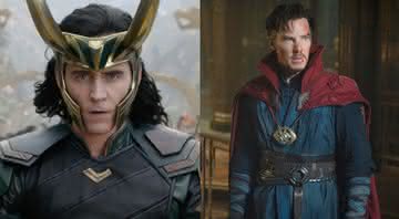 Cena do filme Thor, com Loki, e cena do filme de Doutor Estranho - Marvel