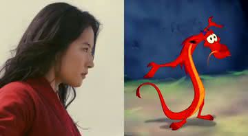 Mulan no live-action e Mushu na animação - Reprodução/YouTube