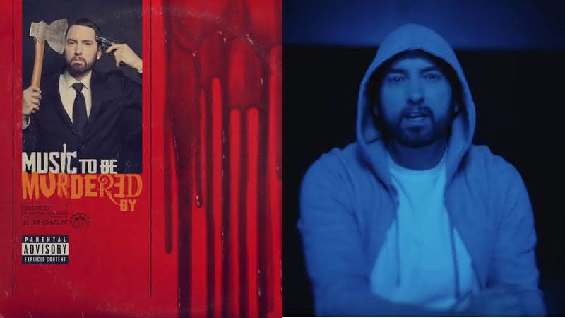 Capa de Music To Be Murdered By e Eminem no clipe de Darkness - Shady Records/YouTube