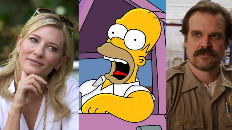 Cate Blanchett em Blue Jasmine, Homer Simpson e David Harbour Stranger Things - Sony Picturs/Fox/Netflix