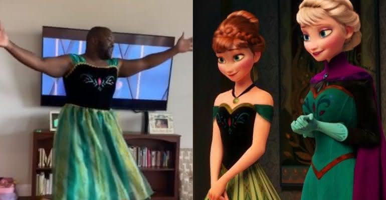 Pai se fantasia de Anna, da animação Frozen, para entreter a filha durante a quarentena por coronavírus - YouTube/Disney