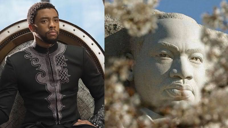 Chadwick Boseman como Pantera Negra e Monumento de Martin Luther King em Washington, EUA - Mark Wilson/Getty Images/Divulgação/Marvel