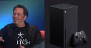 Phil Spencer em entrevista ao Giant Bomb e imagem do Xbox Series X - Reprodução/YouTube/Divulgação/Microsoft
