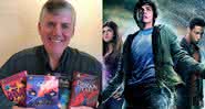 Rick Riordian com alguns de seus livros e personagens do filme de Percy Jackson - Instagram/Divulgação/20th Century Fox