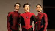 Andrew Garfield, Tom Holland e Tobey Maguire nos bastidores das filmagens de "Homem-Aranha: Sem Volta Para Casa" - Divulgação/Sony Pictures