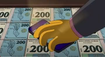 Nota de 200 reais aparece em episódio de 2014 de Os Simpsons, que se passa durante a Copa do Mundo do Brasil - Transmissão/Fox/2014