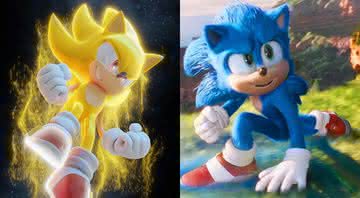 Super Sonic em game e o Sonic original em Sonic: O Filme - Reprodução/Sega/Paramount Pictures