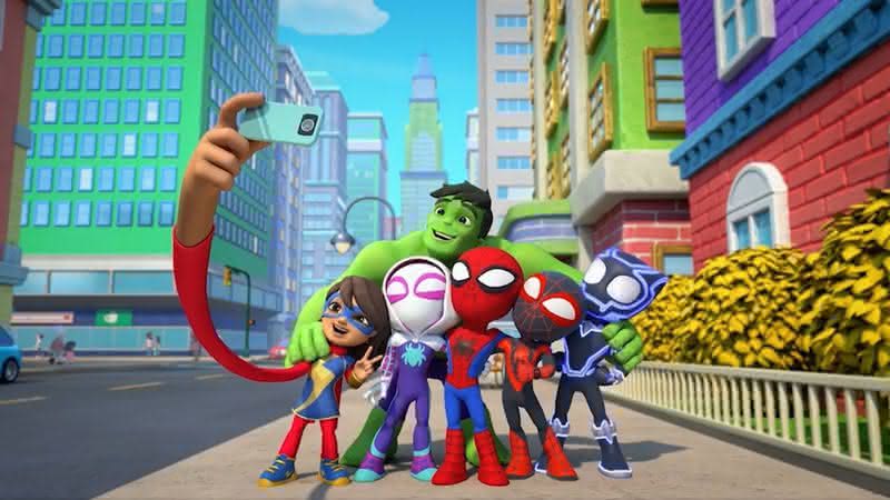 Homem-Aranha, Miles Morales, Aranha-Fantasma, Hulk, Pantera Negra e Ms. Marvel são os protagonistas da série - (Divulgação/Disney+)