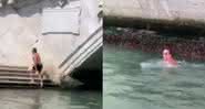 Alemães nadando no Grande Canal, emj Veneza - Reprodução/CNN