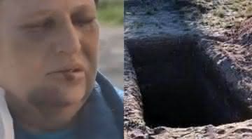 Imagens da mulher enterrada pelo vizinho e da cova - Transmissão Imprensa local ucraniana