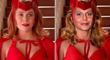 Meme colocava o rosto de Vera Fischer no corpo de Elizabeth Olsen, a Feiticeira Escarlate em "WandaVision" - Reprodução/Disney+/Twitter