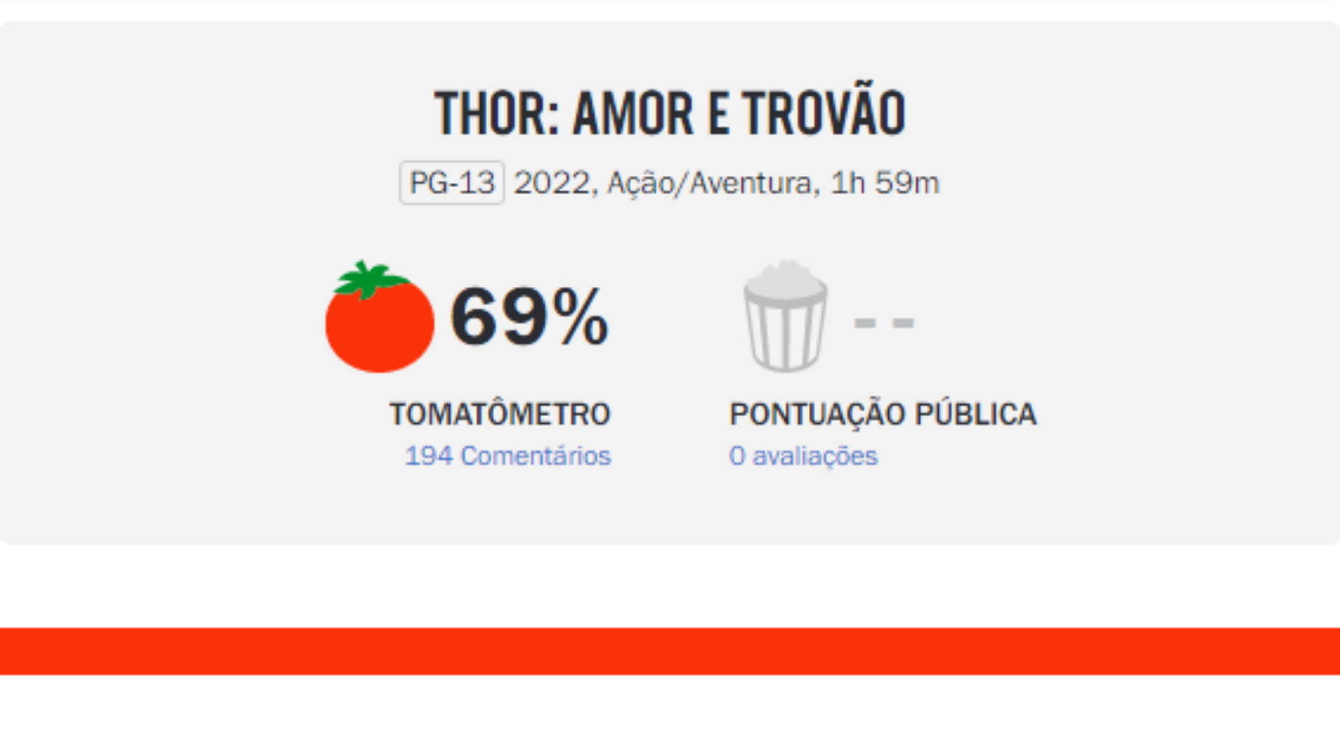 Nota de aprovação de "Thor: Amor e Trovão" no Rotten Tomatoes / Foto: Divulgação