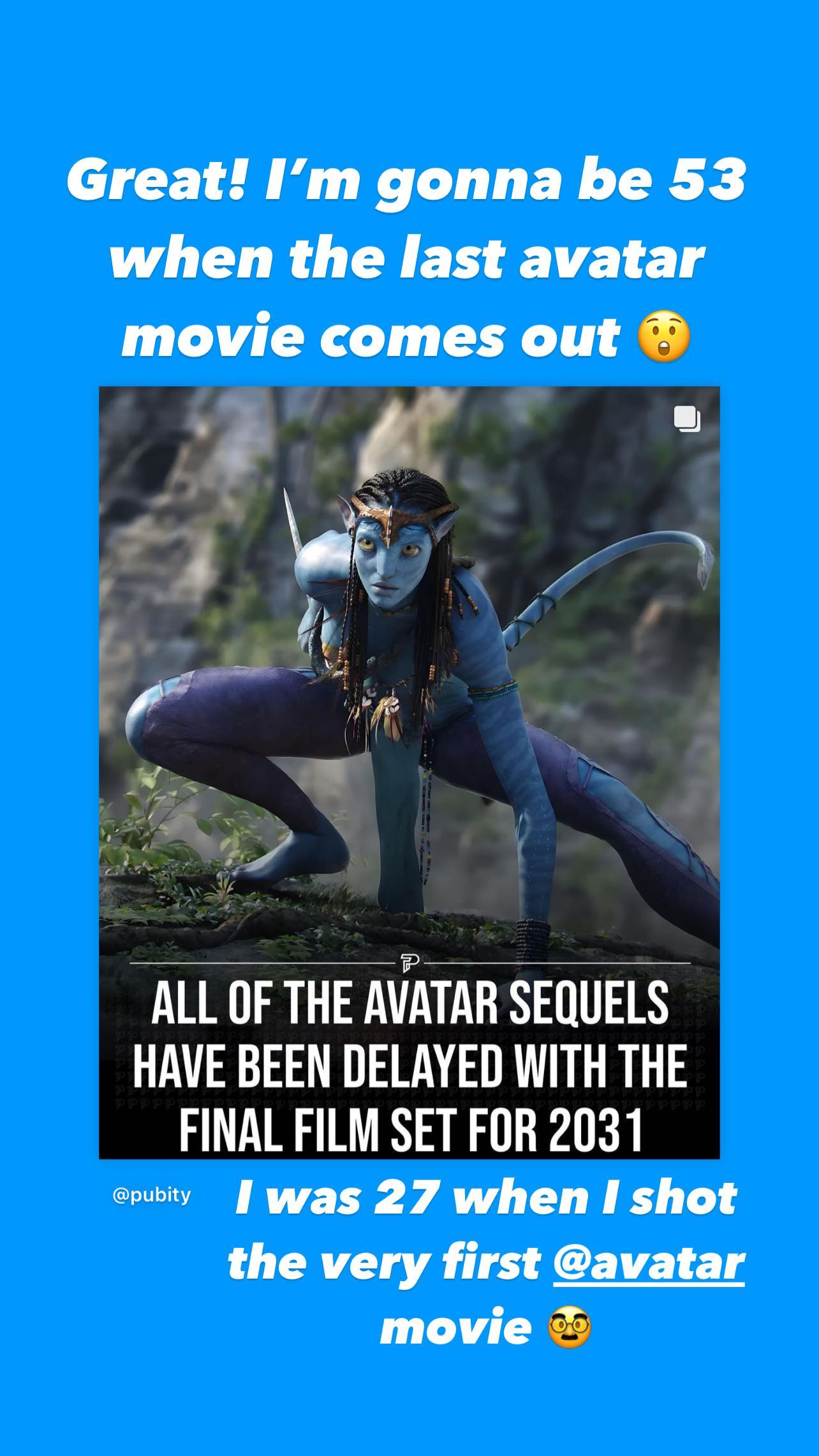 Zoë Saldaña brinca com adiamentos de Avatar Terei 53 anos no último filme (Foto: Reprodução/Instagram)